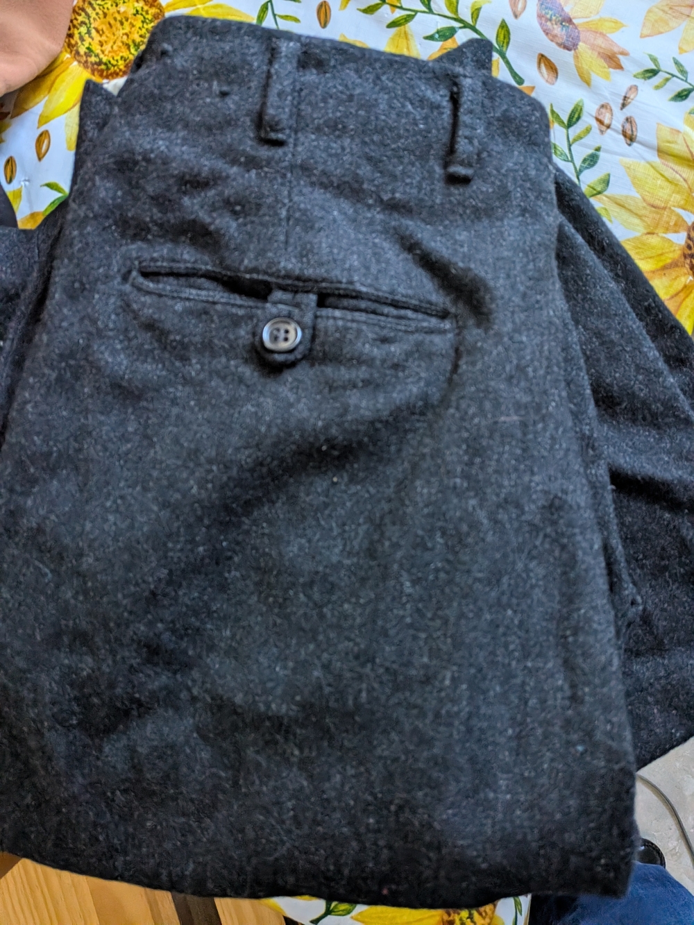 1940s Vintage Dark Gray Wool Dress Pants with Back Button Pocket